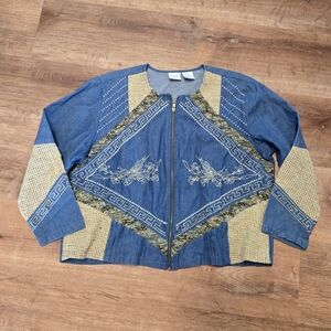 Blair Boutique Embellished Blue and Gold Women's Jacket Extra Large